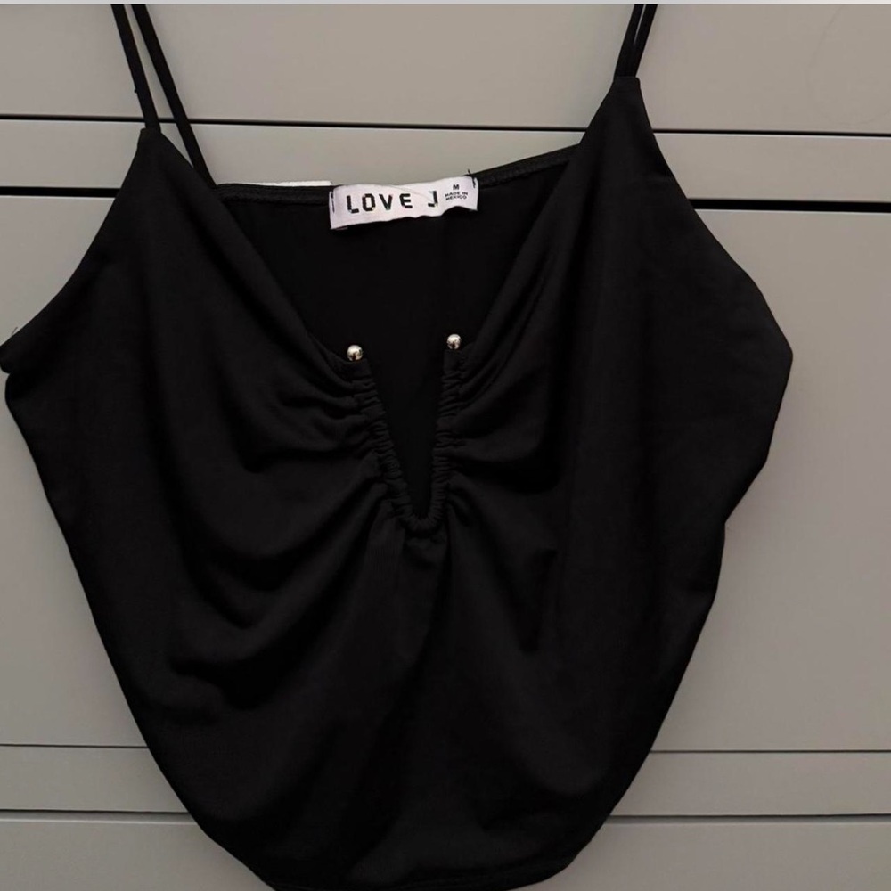 Black Gathered V Camisole